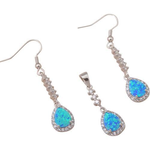 Glittering design Jewelry Sets blue fire opal Silver Stamped Zirconia Fashion jewelry sets for Anniversary OS026A