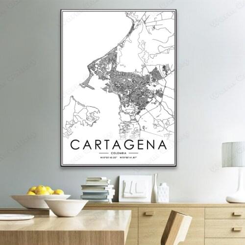 Black and White Colombia City Map The cartagena City Map Poster HD Print Wall Art Canvas Nordic Landspace Painting for Home