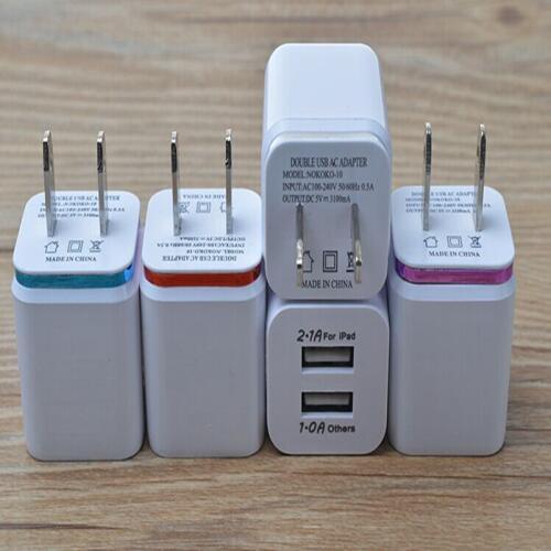 100pcs/lot Colorful 2A+1A US Plug AC Power Adapter Home Trave Wall 2 port dual USB Charger for iPhone 4 5 6 plus for Samsung HTC