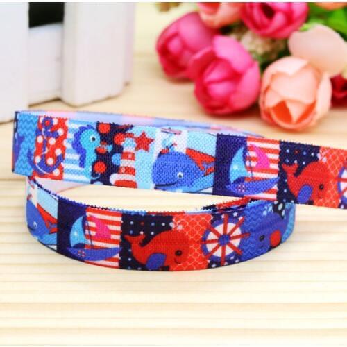 DHK 5/8'' Free shipping Fold Elastic FOE navy anchor printed headband headwear hairband diy decoration wholesale OEM P5281