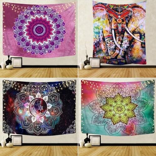 Colorful Pearl Elephant Tapestry 3D Boho Wall Tapestries Mandala Fabric Mat Psychedelic Face Printing Living Room Bedroom Decor