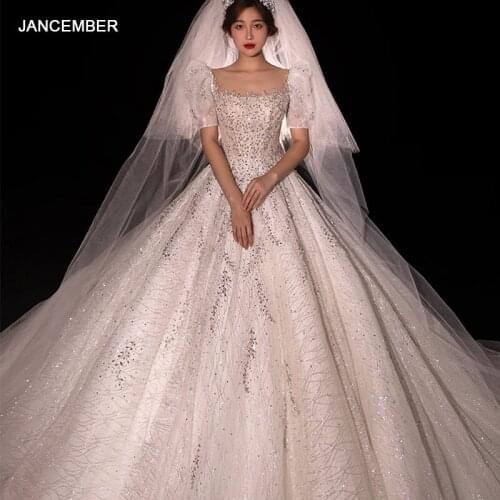 HLF48 2021 Newest Wedding Dress Girls Luxury Lace Sequinded Short Sleeves Bridal Gown suknie slubne vestido novia