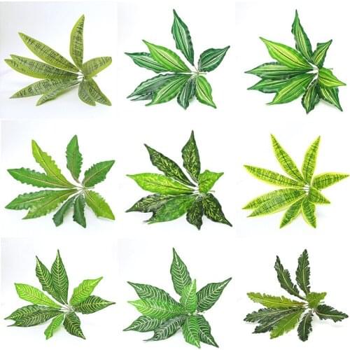 Artificial Plant Green Fake Plants Bunch Garden Decoration 9 Plastic Leaves Wall Plants Accessories Fake Greenery