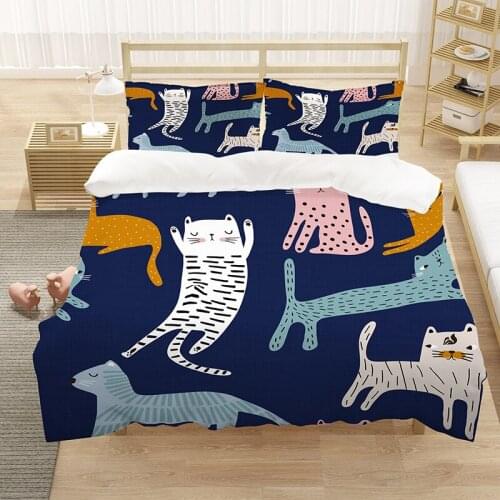Lovely Cartoon Cats Cute Kawaii Kids 3D Luxury Bedding Set Duvet Cover Sets King Queen Double Full Single Size Luxury Dropship