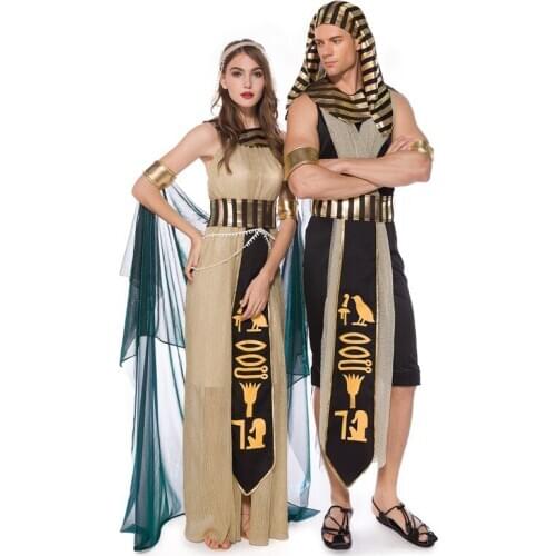 Adult Ancient Egypt Egyptian Pharaoh King Empress Cleopatra Queen Costume Halloween Party Medieval Couples Cosplay Dress