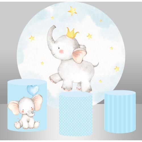 Circle Round Backdrop Custom Elephant Background for Photo Studio Newborn Baby Shower Birtthday Party Cake Table Banner
