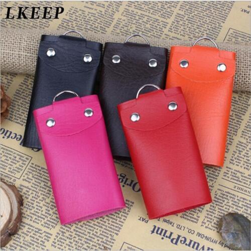 LKEEP Keys Holder Organizer Manager PU Leather Buckle Key Wallet Case Bag Car Keychain For Women Men Housekeeper Fashion Gifts
