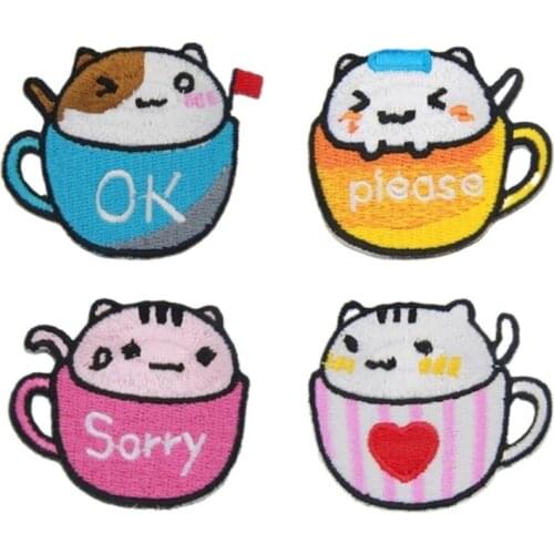 20pcs/lot Embroidery Patch Mood Teacup Cat Girly Love Heart Letter Animal Sticker Clothing Decoration Craft Diy Applique