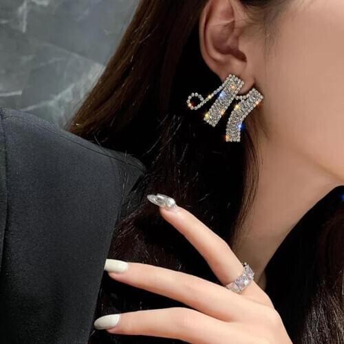 Fashion ladies letter Z shiny Rhinestone Pendant Earrings Sparkling Crystal Earrings Jewelry Gift