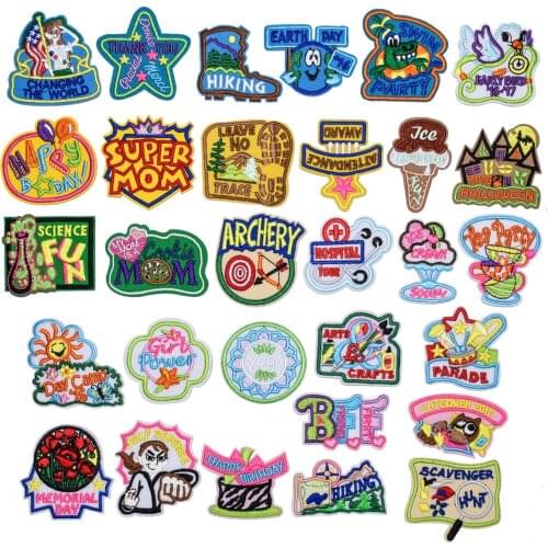 Fashion Letters Embroidery Patches Iron on Cartoon Badges DIY Thermo Stickers for Kids Clothes Holes Patch Decorative Appliques