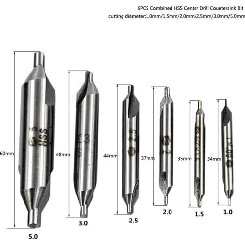 Hot Selling 6pcs 5/3/2.5/2/1.5/1mm Hand Tools Combined HSS Combined Center Drill Countersink Bit Lathe Mill Tackle Tool Set