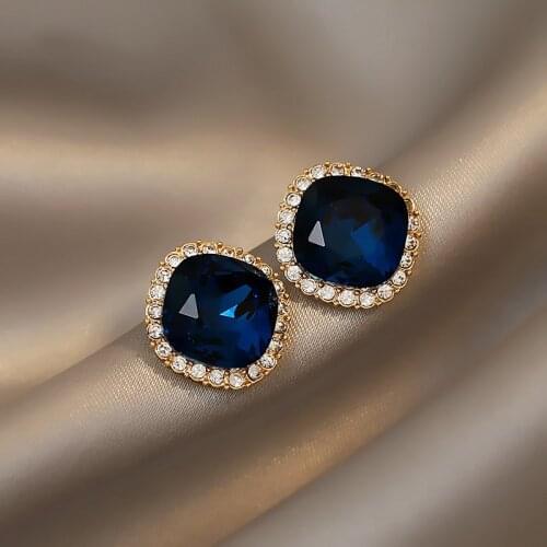 2021 New Simple Geometry Blue Crystal Square Earrings Luxury Accessories For Woman‘s Korean Fashion Jewelry Wedding Party Girls