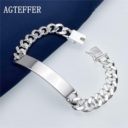 AGTEFFER New Style 925 Sterling Silver Mid-Gloss Sideways Bracelet Men and Women Wedding Engagement Party Fashion Jewelry