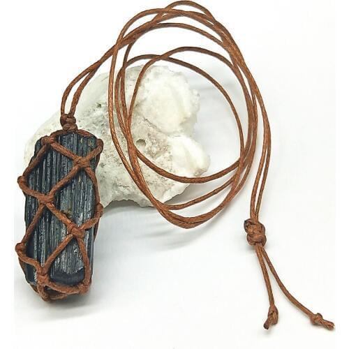 Handmade Irregular Braid Wrapped Pendant Necklace Genuine Raw Mineral Black Tourmaline Stone Necklace Chakra Healing Jewelry