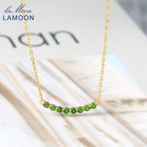 LAMOON Vingate 925 Silver Necklace For Women Natural Mini Diopside Gemstone 14K Gold Plated Fine Jewelry Greem Crystal LMNI140