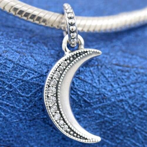 Original Sparkling Crescent Moon With Crystal Pendant Beads Fit 925 Sterling Silver Bead Charm Europe Bracelet DIY Jewelry