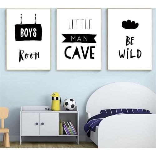 Little Man Cave Quotes Posters And Prints Nursery Wall Art Print Black And White Canvas Painting Nordic Wall Pictures Boys Room