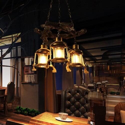 Loft Country Retro Industrial Dining Room Chandelier Light Kitchen Table Lamp Creative Nostalgic Resin Hemp Rope Pendant Lamp
