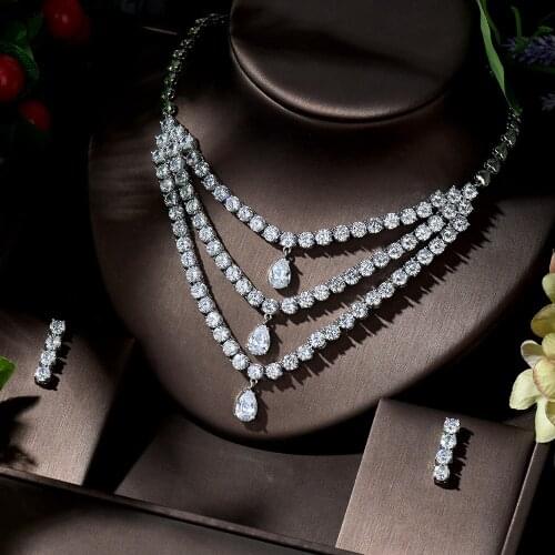 HIBRIDE Luxury Cubic Zirconia Chain Necklace 3 Layer Top Quality CZ Clasp Jewelry for Women Wedding Accessories bisuteria N-1350