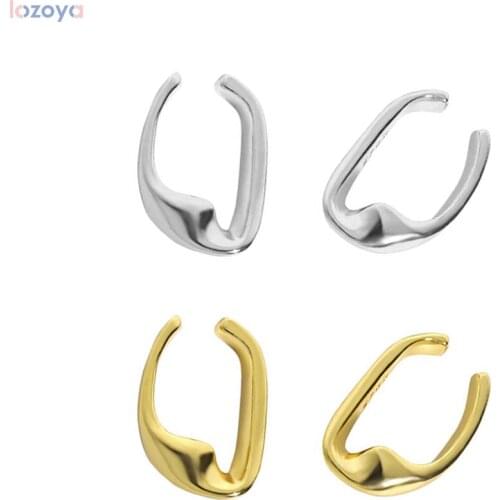 LOZOYA 925 Sterling Silver Gold Ovals Earcuff Cuff Earring No Piercing Luxury Jewels Clips Rock Punk Party Jewelry Pendiente