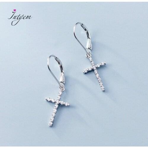 925 Sterling Silver Earrings Female Fashion Zircon Cross Earrings Temperament Personality Sweet Ear Hoop Jewelry Gifts for Women