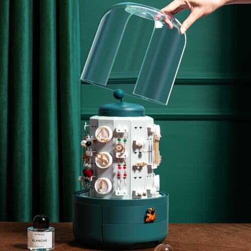 Jewelry Storage Box multifunctional ring earring necklace storage shelf creative 360 rotating transparent visible dustproo