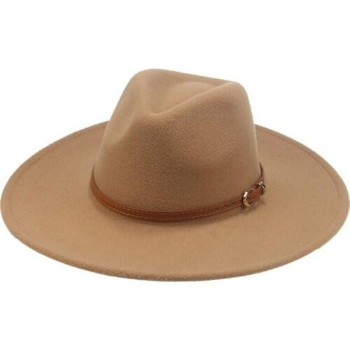 Fedora hats big birm 9.5cm solid belt band felt men hats panamas khaki camel outdoor gentlemen classic casual formal women hats