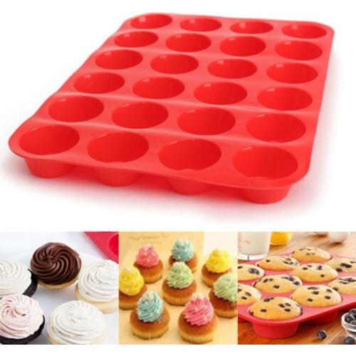 Sugar Fondant Silicone Mold Chocolate Spaces Mold 24 Cavity Mini Muffin Silicone Soap Cookies Cupcake Bakeware Pan Tray Mould