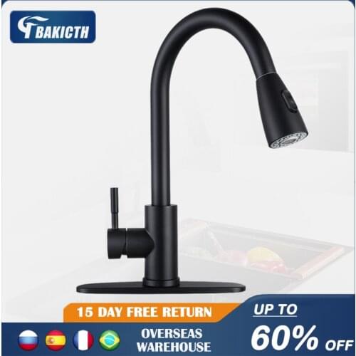 Bakicth Kitchen Faucets Silver Single Handle Pull Out Kitchen Tap Single Hole Handle Swivel 360 Degree Water Mixer Tap Taps