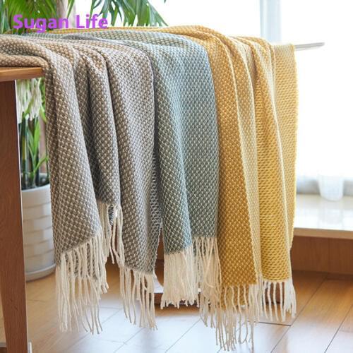 Sugan Life Designer Selection Silver Silk Small MiG Simple Knit Sofa Blanket Fashion White Tassel Leisure Blanket Soft Comfortab