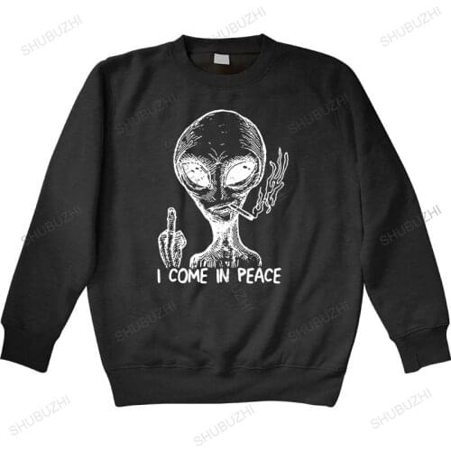 Cotton sweatshirt male hoody Alien I Come In Peace hoodies Extraterrestrial Ufo Area 51 Roswell Spaceship Man crew neck hoodie