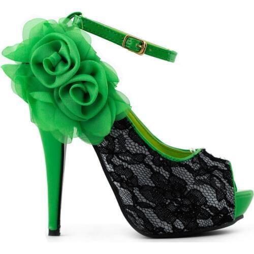 LF30408 Ladies Sexy Peeptoe Ankle Strap Lace Flower High Heel Platform Party Pumps Shoes