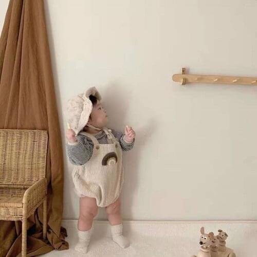 2021 Spring Baby Bodysuits Corduroy Girls Clothing Rainbow Print Toddler Girls One Piece Boys Jumpsuit