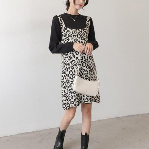 2021 Spring Maternity Dress Sweater Skirt Simple Fashion Knit Skirt Wearing Mid-length Hedging Pregnant Loose Large Size