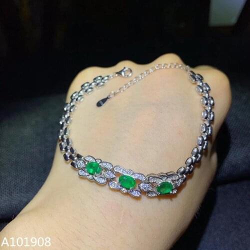 KJJEAXCMY boutique jewelry 925 sterling silver inlaid Natural emerald ladies bracelet support detection exquisite