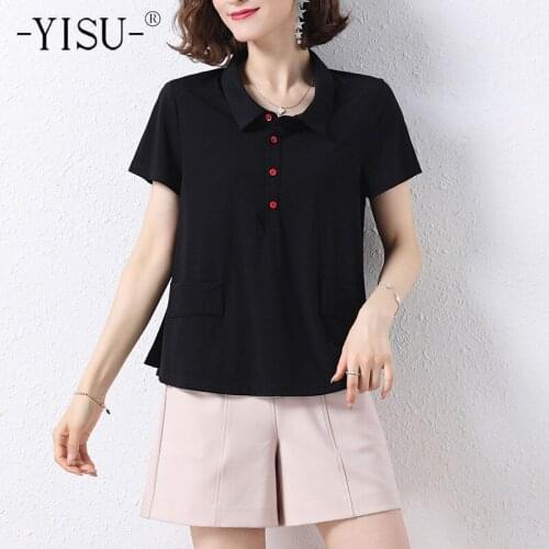 YISU Women clothing Summer Sweaters Polo collar Summer tops Loose Short sleeve Jumper Sweater Thin Casual Knitted Pullover
