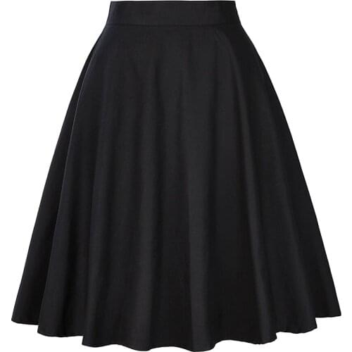 Solid Color Cotton Women Midi Skirt 50s 60s 40s Black Red Pink Red High Waist Plus Size A Line Pleated Rockabilly Swing Skirts