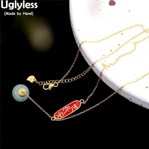 Uglyless Characters Forever Peace China Chic Ethnic Chokers for Women Nature Emerald Balls Pendants Necklaces +Chain 925 Silver