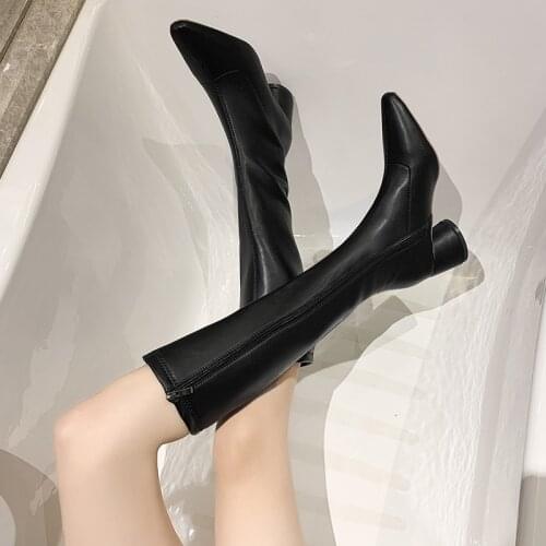 Womens thick heel but knee boots womens autumn and winter 2021 new side zipper small tall knight boots trend