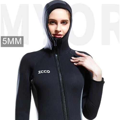 Women Scuba Front Zipper 5MM Full Body Neoprene Snorkeling Wetsuit With Hooded Underwater Hunting Surfing SpearFishing SwimSuit