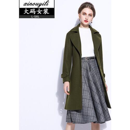 Plus size XL-5XL 2017 autumn and winter new fashion retro ladies elegance big yards Ms. The waist lacing long woolen overcoat