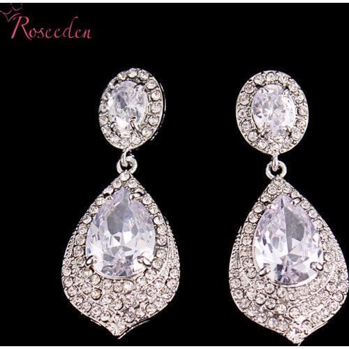 100% zircon wedding earrings shiny waterdrop Teardrop Earrings for Women high quality Bridal Luxury dress decoration RE446