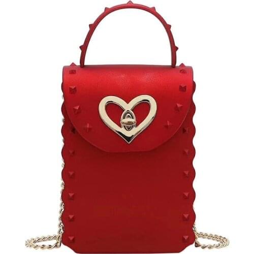 2020 Women Small Messenger Bag Casual PVC Chain Flap Rivet Phone Handbag Mini Jelly Clutch Purse Girls Shoulder Crossbody Bag