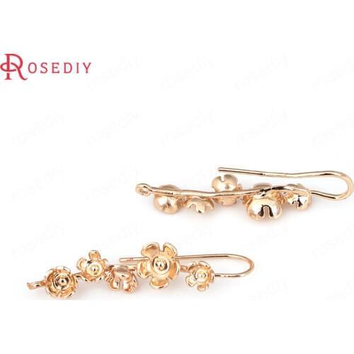 32010)6PCS Height 36MM 24K Champagne Gold Color Brass Plum Earring Hook Jewelry Making Supplies Diy Findings Accessories