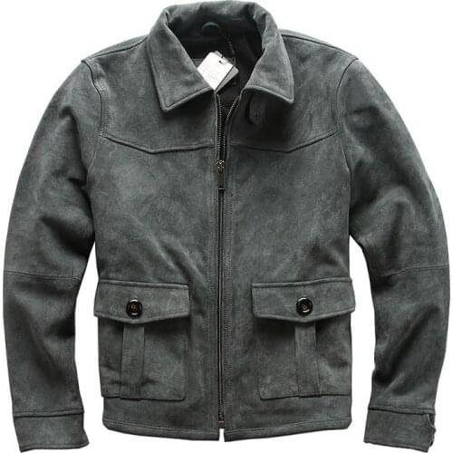 AF1 Read Description! Asian size genuine cow skin leather jacket mens cowhide casual vintage biker leather jacket