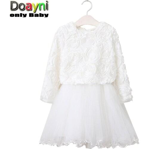 Doayni Baby Girls Princess Wedding Dress O Neck Foral Patchwork Voile Mesh Children Cute Fashion Clothing Pink and White 2018