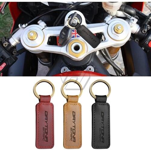 For Triumph Daytona 675 675R Keyring Motorcycle Cowhide Keychain Key Ring
