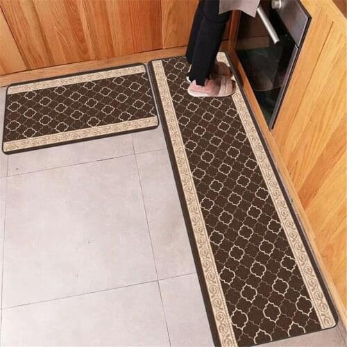 Europe Luxury Brown Geometric Pattern Non Slip Kitchen Mat Doormat Combination Striped Bedside Rug Bedroom Floor Carpet Retro