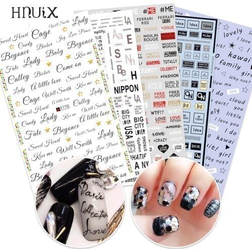HNUIX 1 pieces Alphabe nail decals 3D sticker DIY nail charm letter stamp Nail Art sticker thin adhesive manicure slice