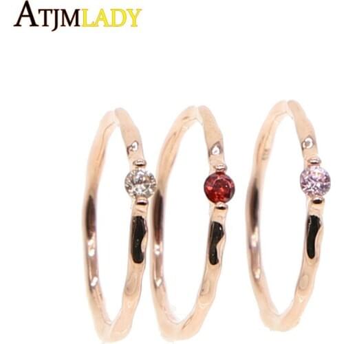 New rose gold color birthstone single stone thin band 925 sterling silver delicate girl thin midi cz ring women jewelry
